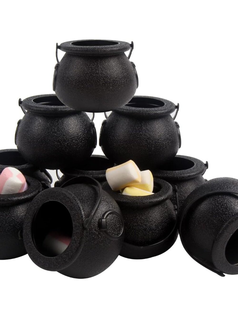 Mini Plastic Cauldron,12 Pcs Witch Calderon Pot Black Buckets with Handle for Ki